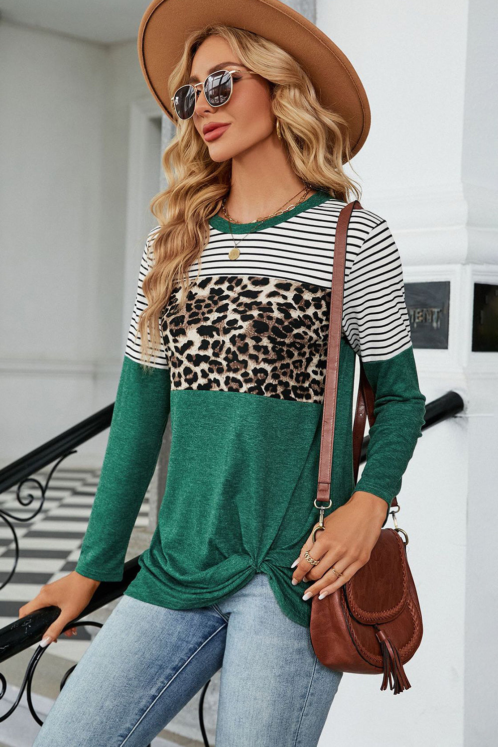 Leopard Striped Round Neck T-Shirt