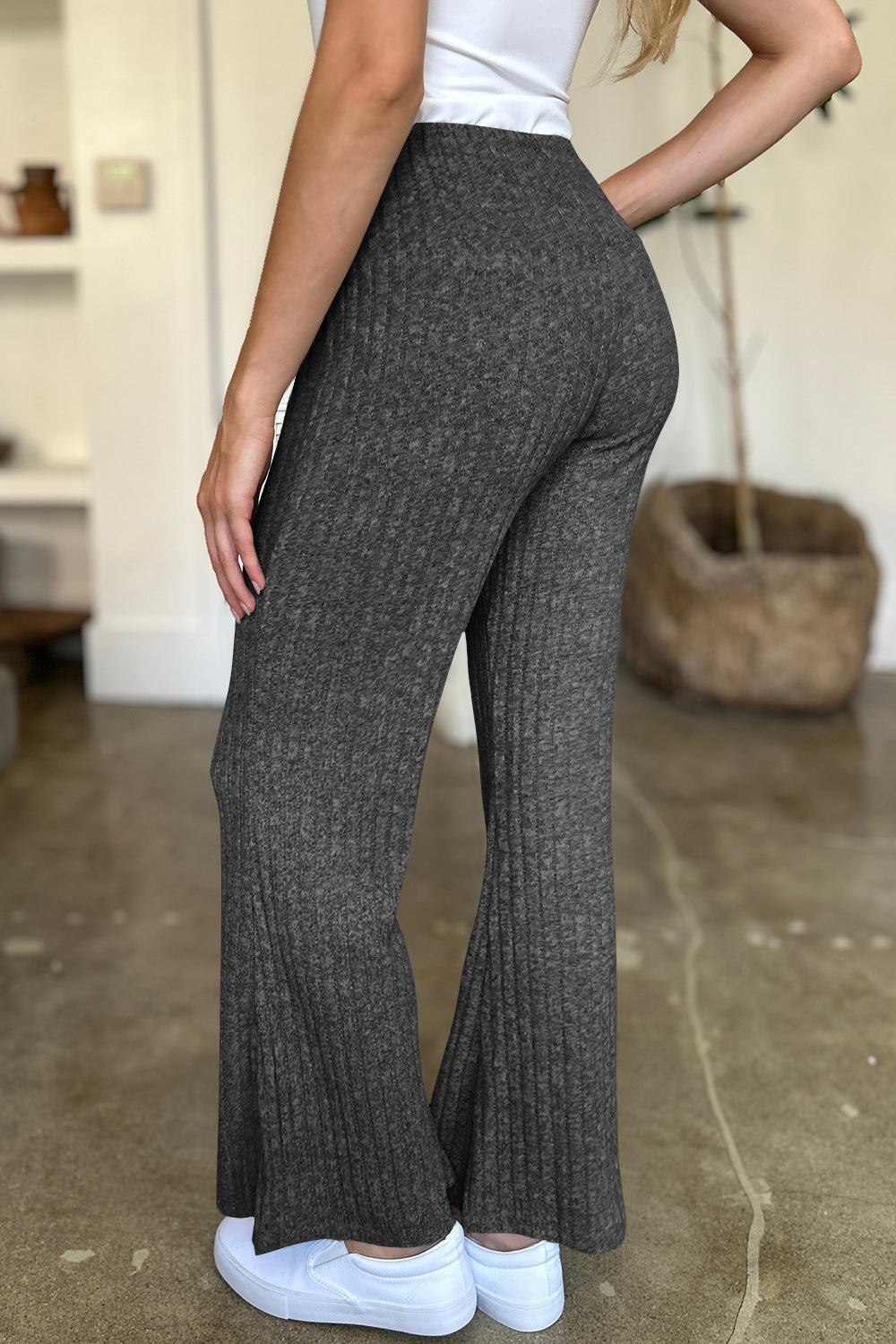 FAM-FAM Ribbed High Waist Flare Pants