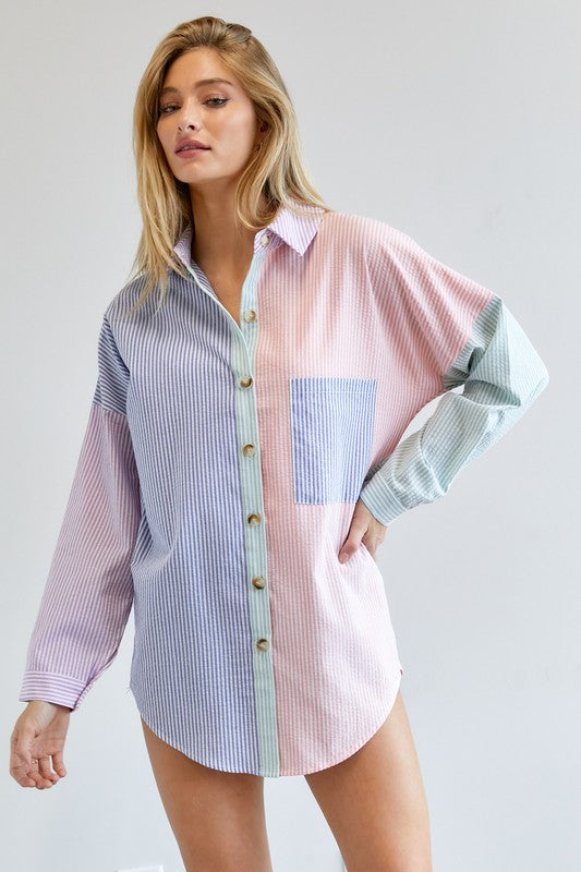 Multi Color Stripe Button Down Shirt