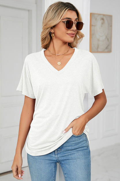 Ruched V-Neck Short Sleeve T-Shirt