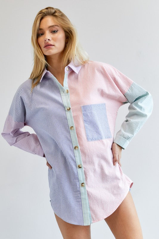 Multi Color Stripe Button Down Shirt