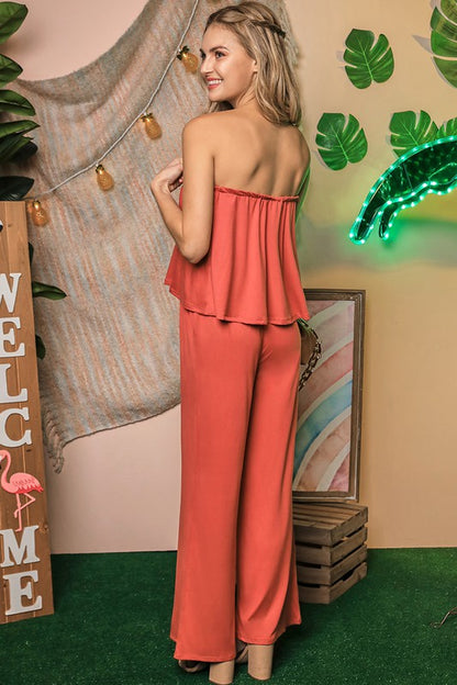 Flare Tube Top With Two Fer Look Jumpsuit