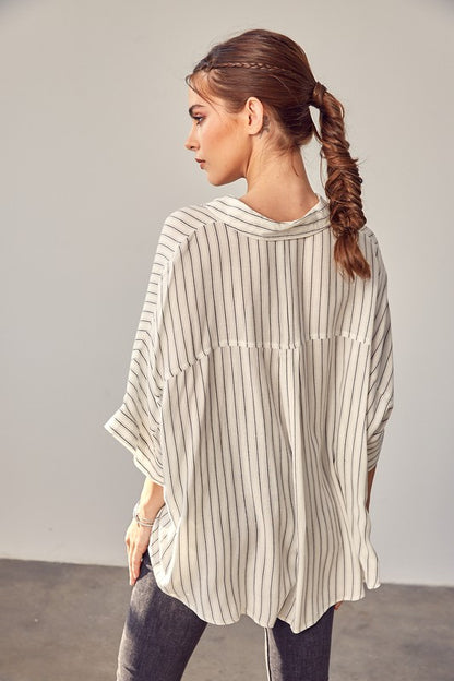 Stripe Printed Kimono Sleeve Shirt