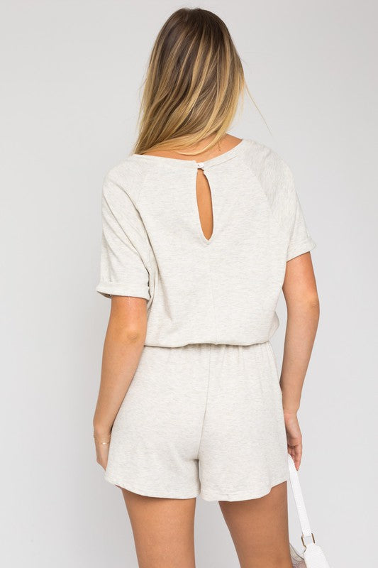 Shortsleeve Side Pocket Drawstring Romper