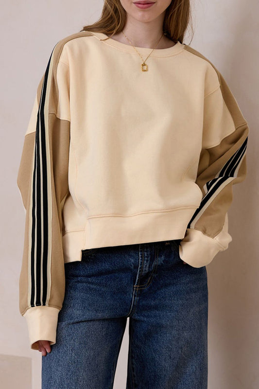 Contrast Round Neck Long Sleeve Sweatshirt