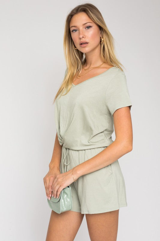 S/S V-neck Front Overlap Romper