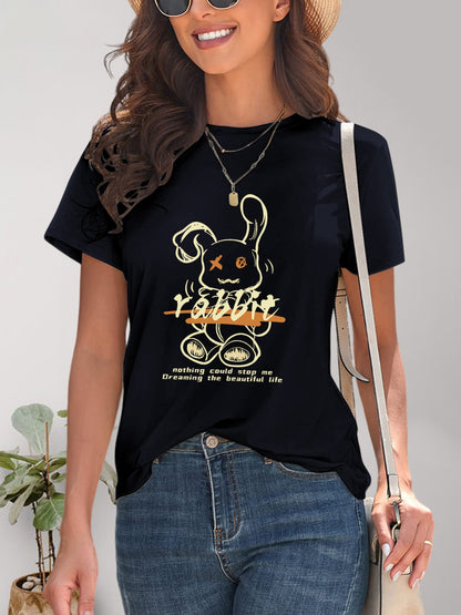 Rabbit Graphic Round Neck Short Sleeve T-Shirt