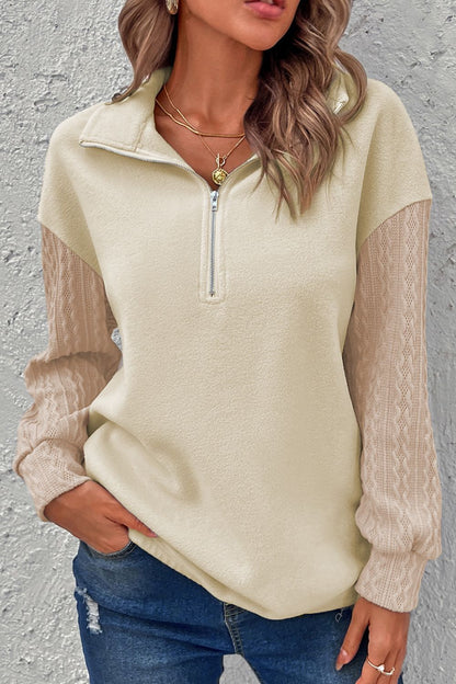 Half Zip Textured Patchwork Drop Shoulder Sweatshirt