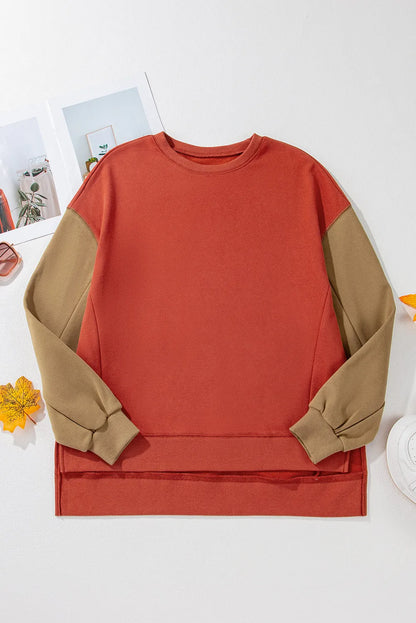 Contrast Round Neck Long Sleeve Sweatshirt