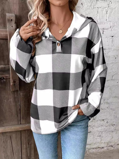 Plaid Dropped Shoulder Long Sleeve Hoodie