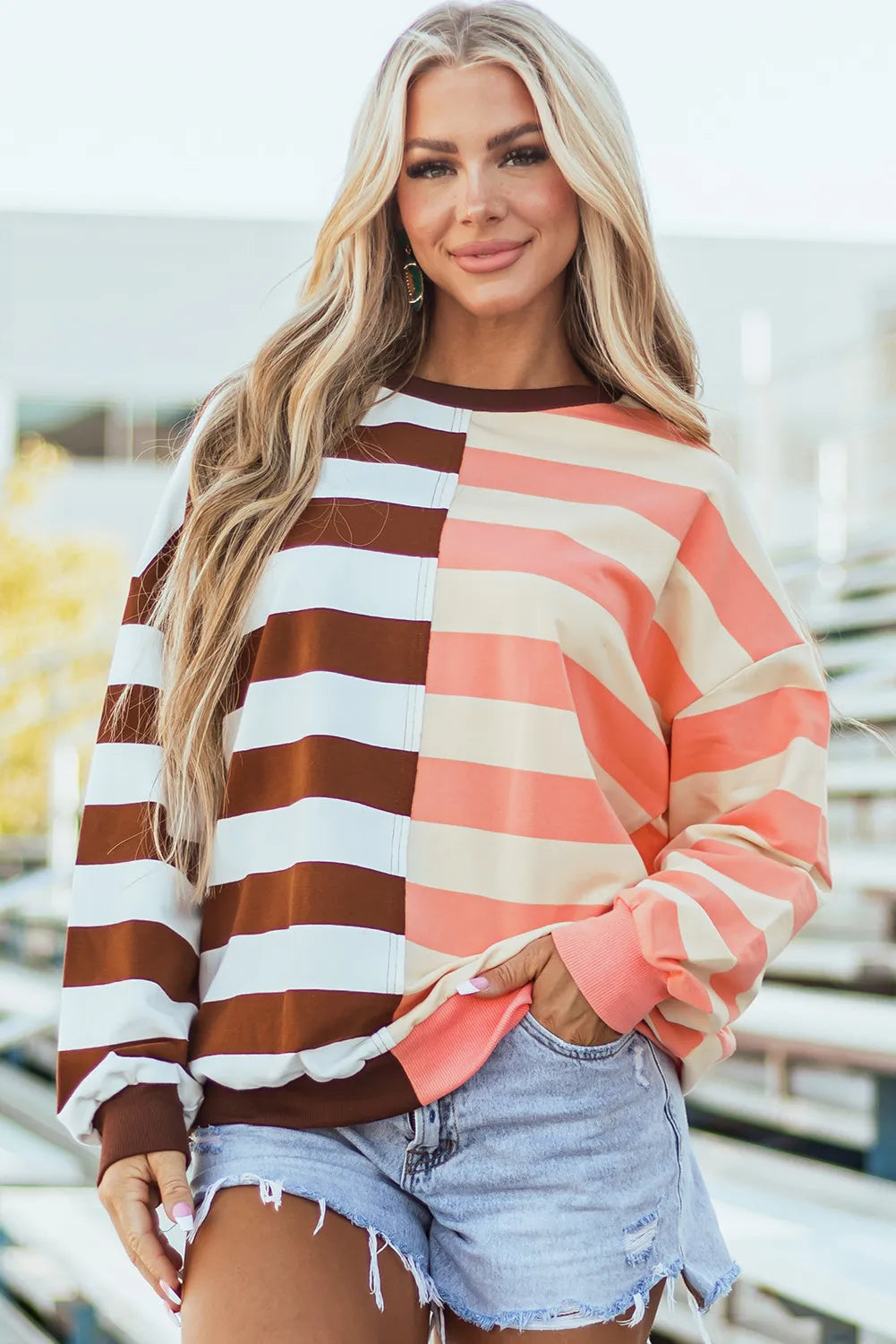 Striped Round Neck Long Sleeve Sweatshirt