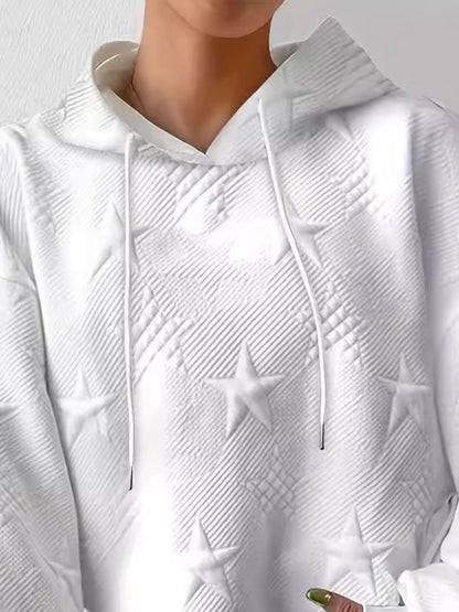 Plus Size Star Texture Long Sleeve Drawstring Hoodie