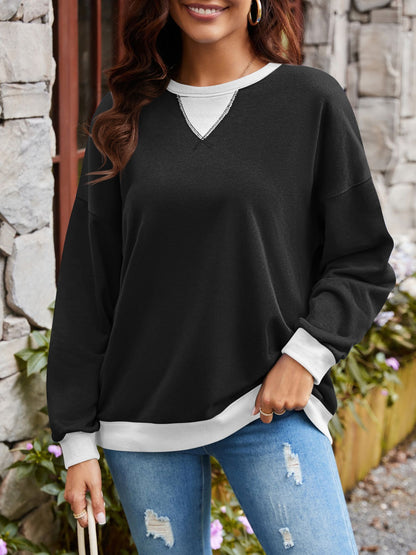 Lovelet Contrast Round Neck Long Sleeve Sweatshirt