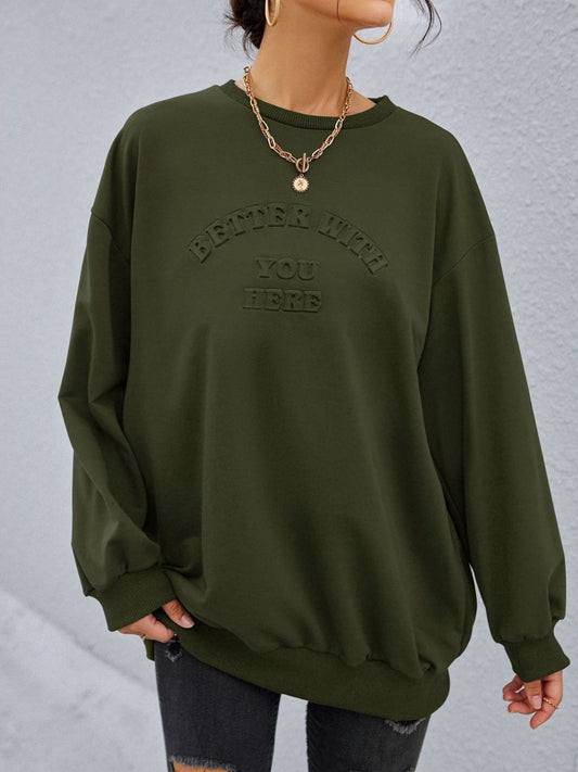 Stereoscopic Letter Round Neck Long Sleeve Sweatshirt