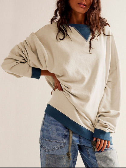 Mandy Contrast Trim Round Neck Long Sleeve Sweatshirt