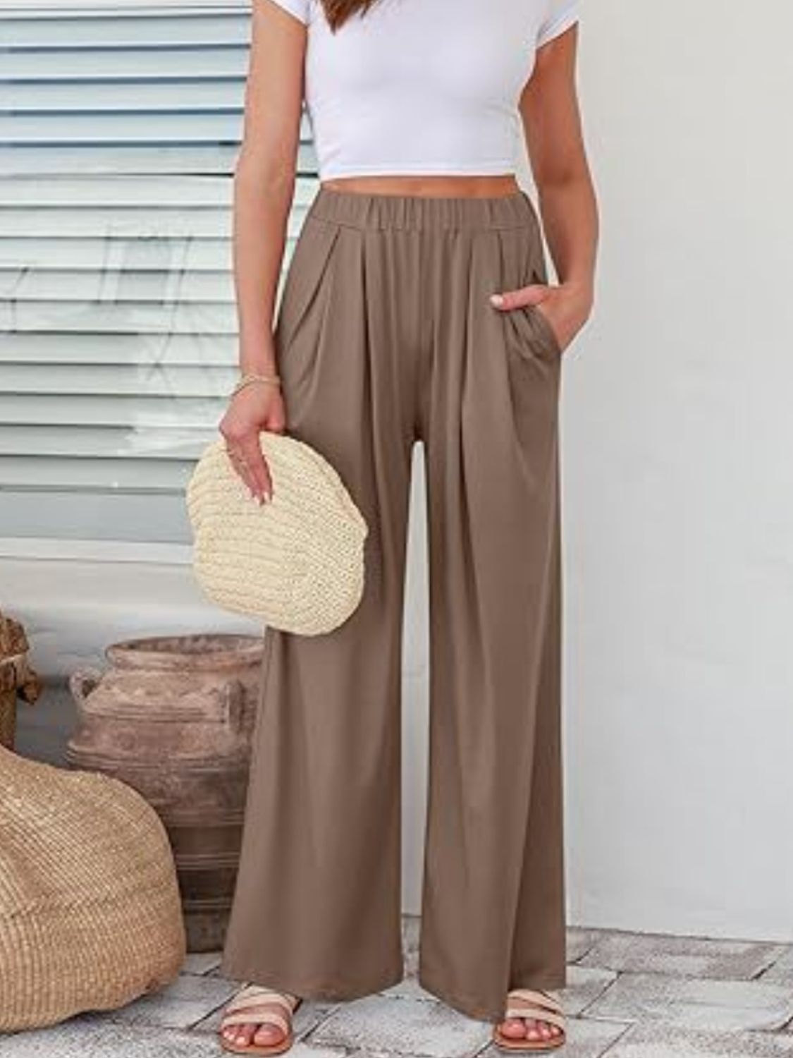 Elastic Waist Wide Leg Pants