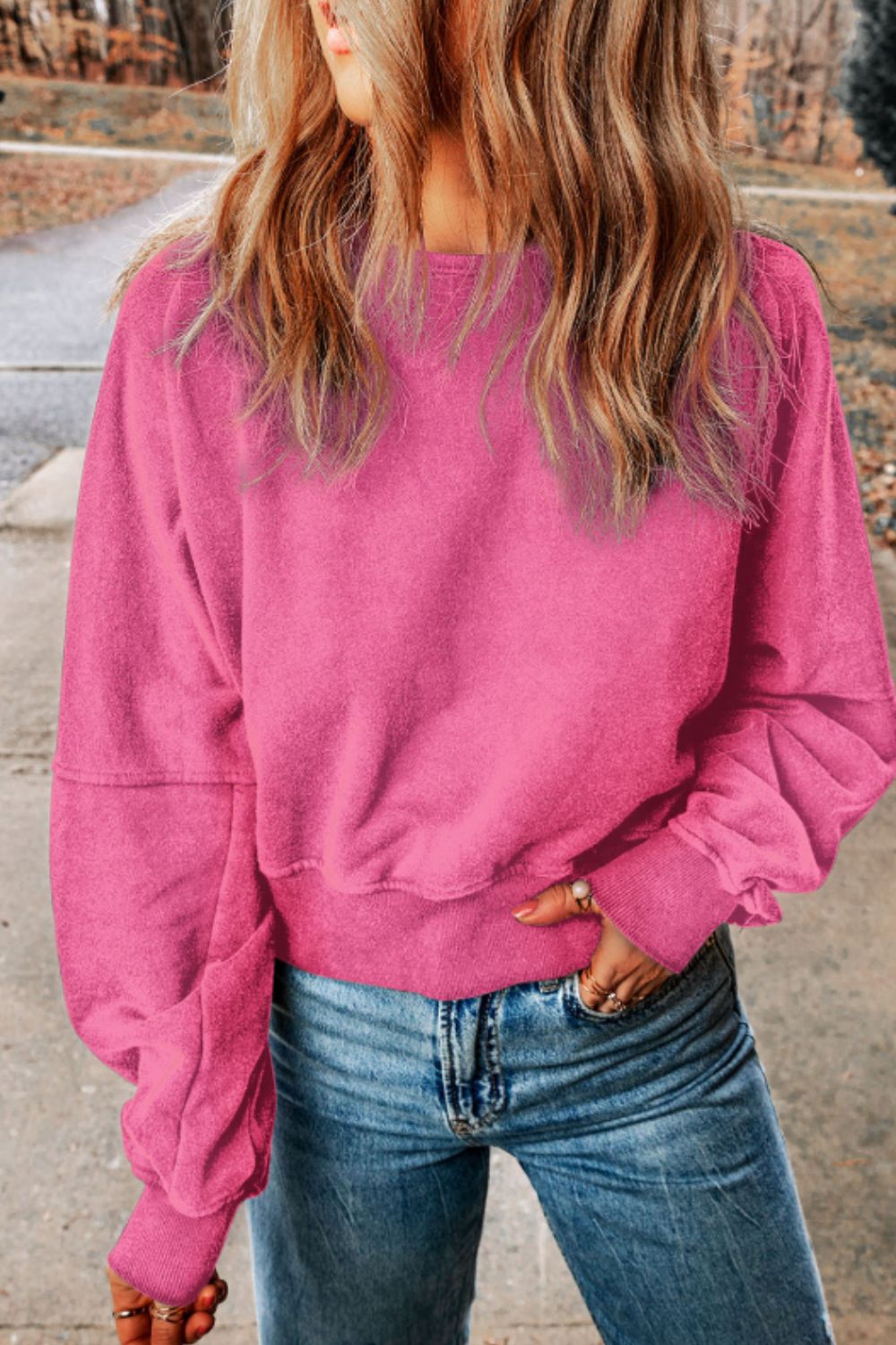 Cutout Round Neck Long Sleeve Sweatshirt