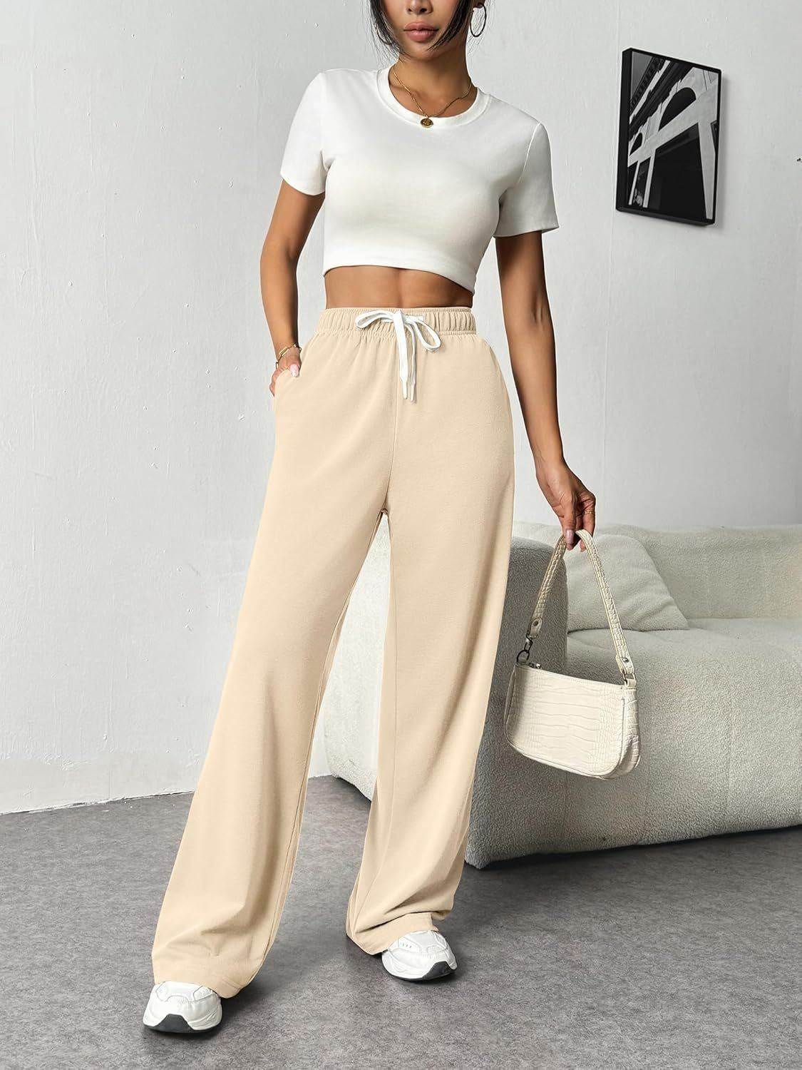 Drawstring Wide Leg Pants with Pockets