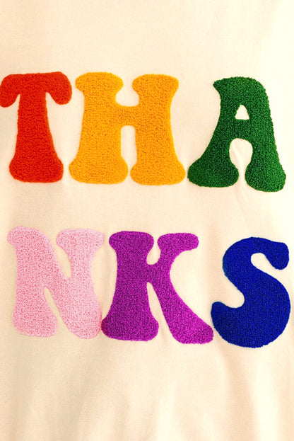 THANKS Round Neck Long Sleeve Sweatshirt