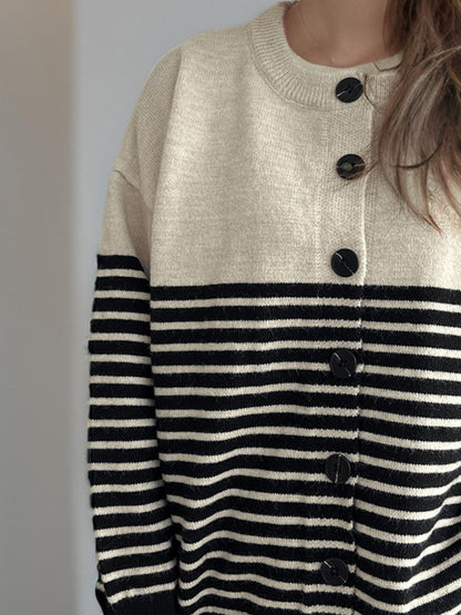 Striped Button Down Long Sleeve Cardigan