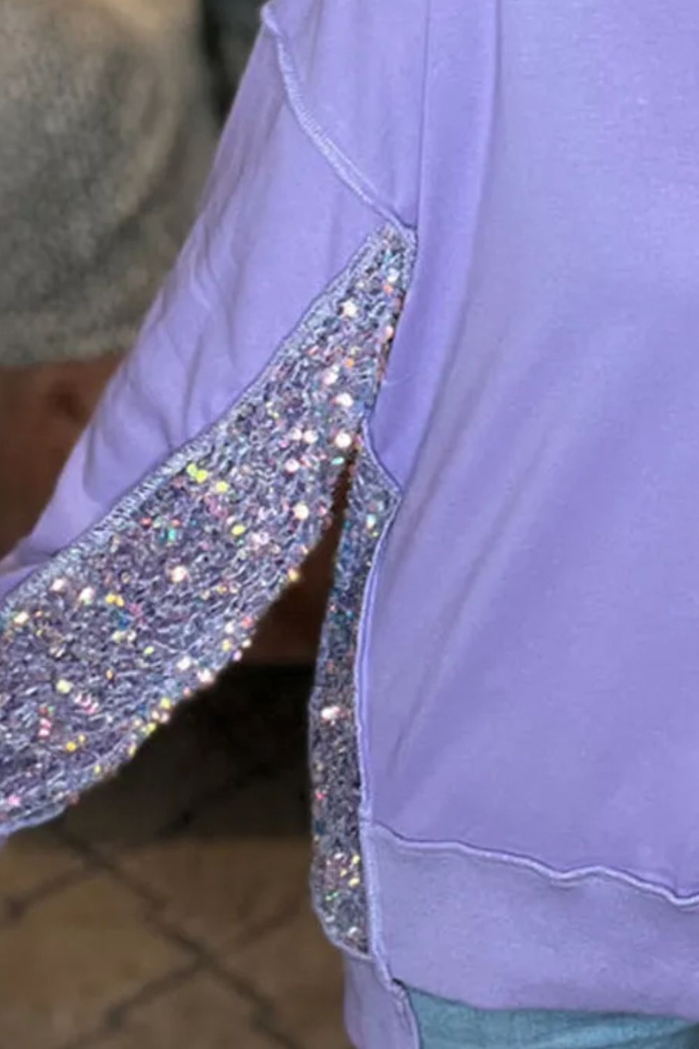 Sequin Half Button Long Sleeve Sweatshirt