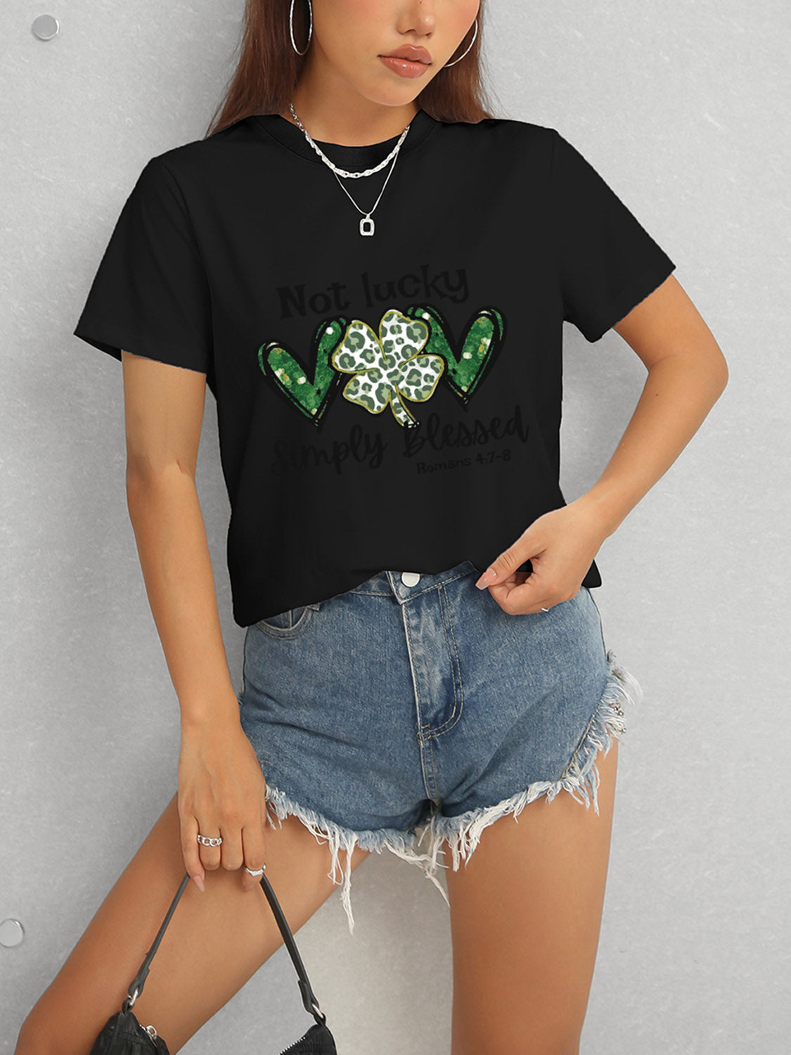 Lucky Clover Round Neck Short Sleeve T-Shirt