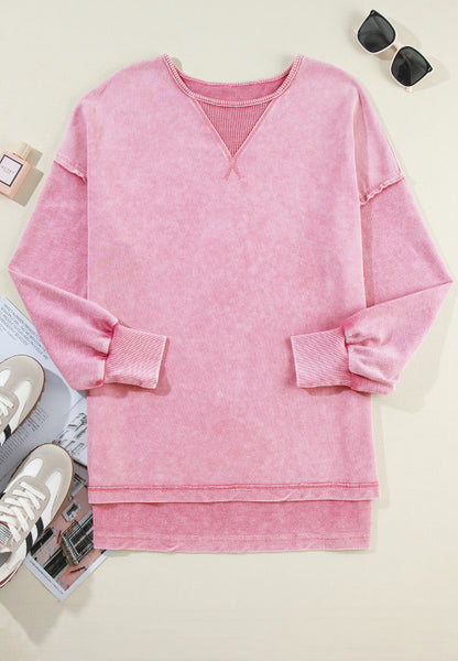 Exposed Seam Round Neck Long Sleeve Sweatshirt