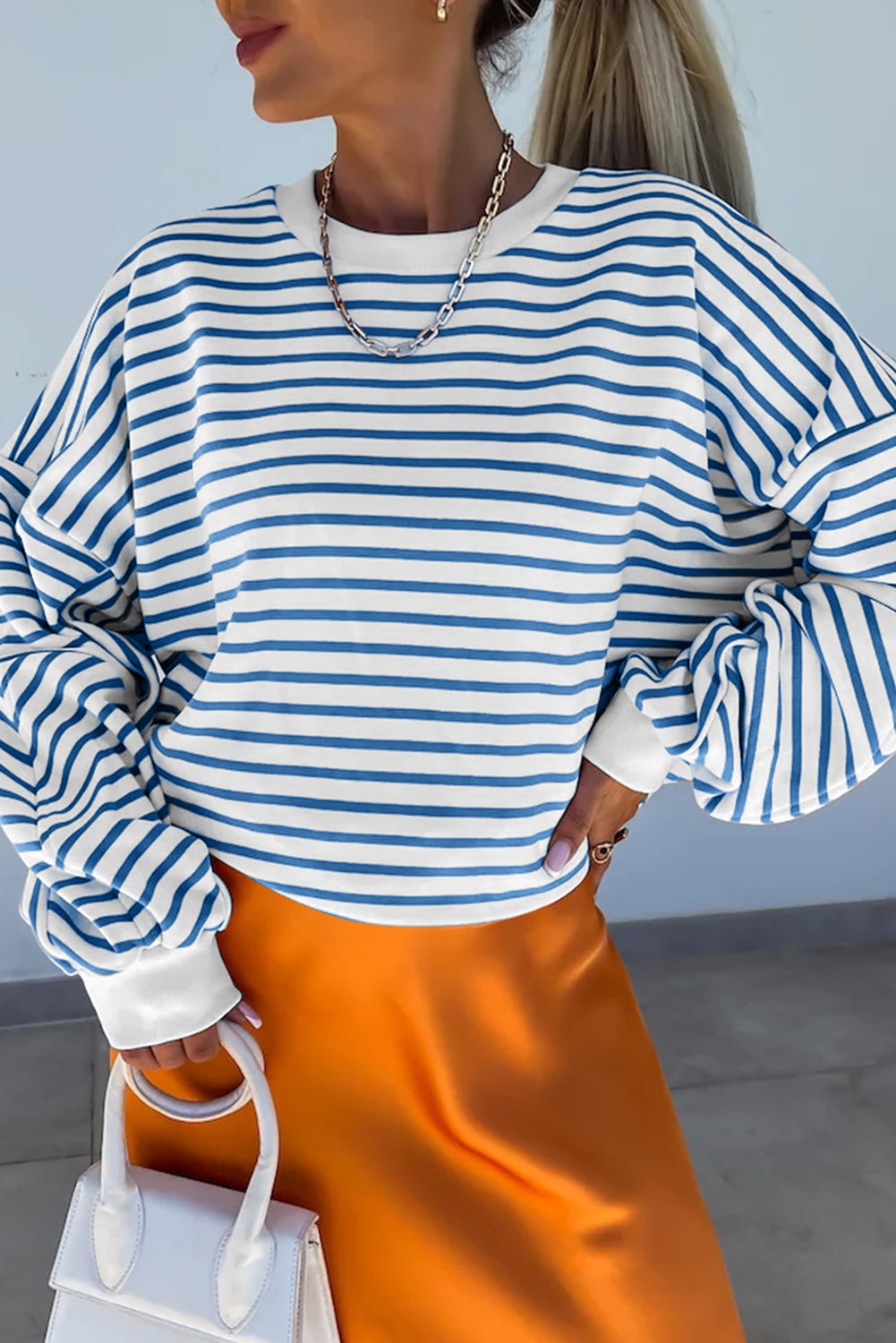 Striped Round Neck Long Sleeve Sweatshirt