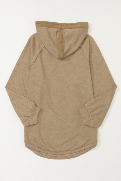 Waffled Knit Exposed Seam Drawstring Hoodie