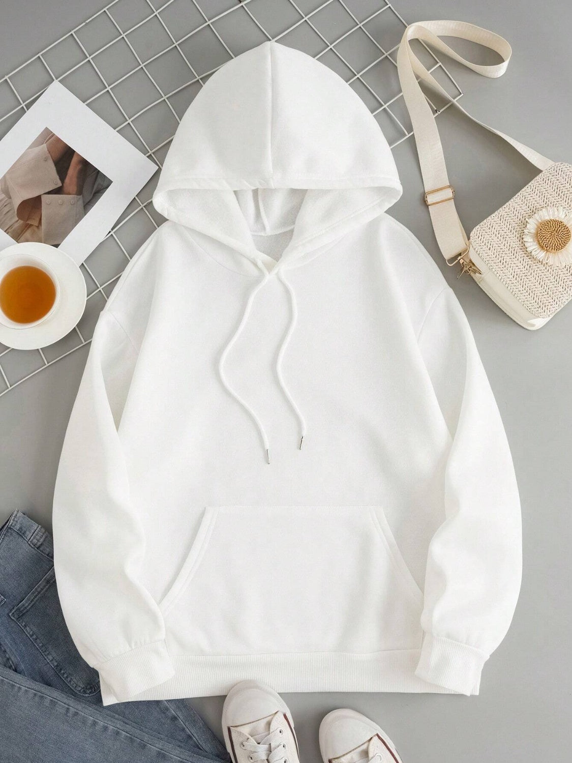 Drawstring Dropped Shoulder Hoodie