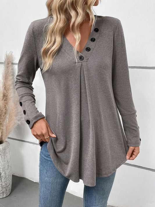 Perfee V-Neck Long Sleeve T-Shirt