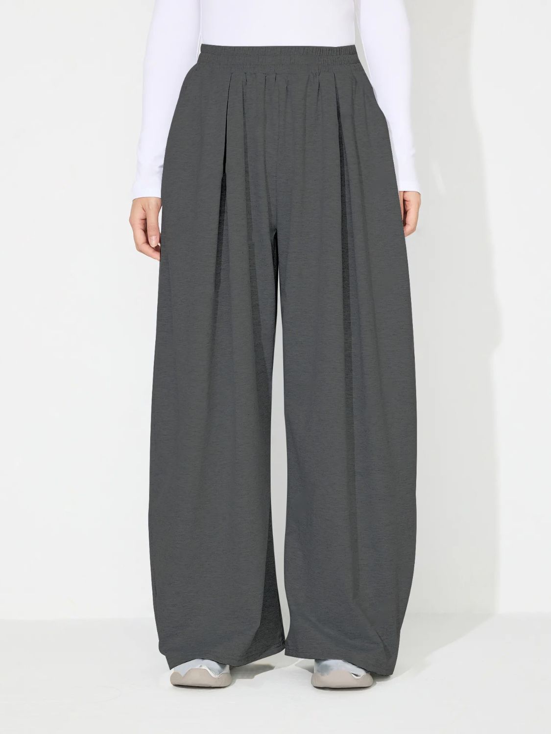 Elastic Waist Wide Leg Pants with Pockets