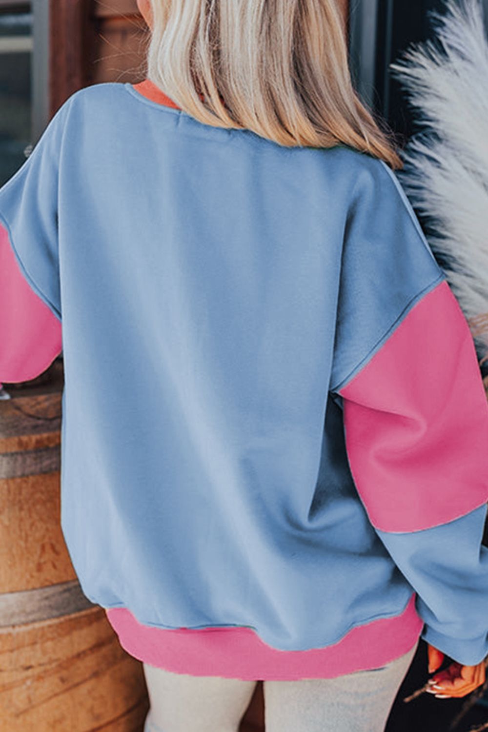 Color Block Round Neck Long Sleeve Sweatshirt