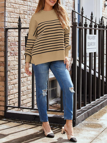 Striped Round Neck Long Sleeve Sweatshirt