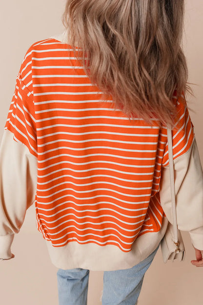 Slit Striped Long Sleeve Sweatshirt