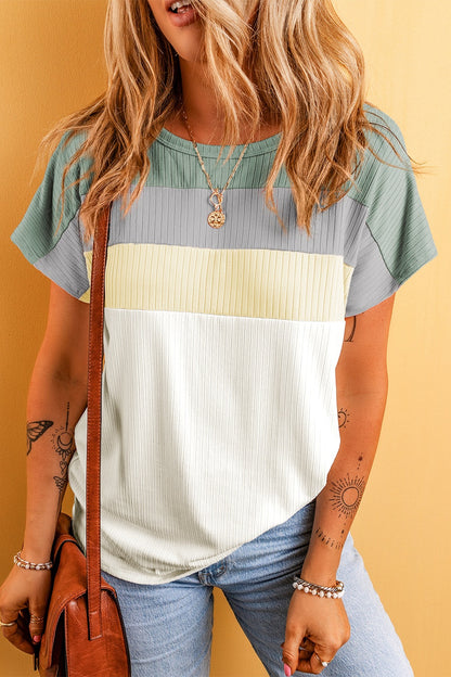 Color Block Round Neck Short Sleeve T-Shirt