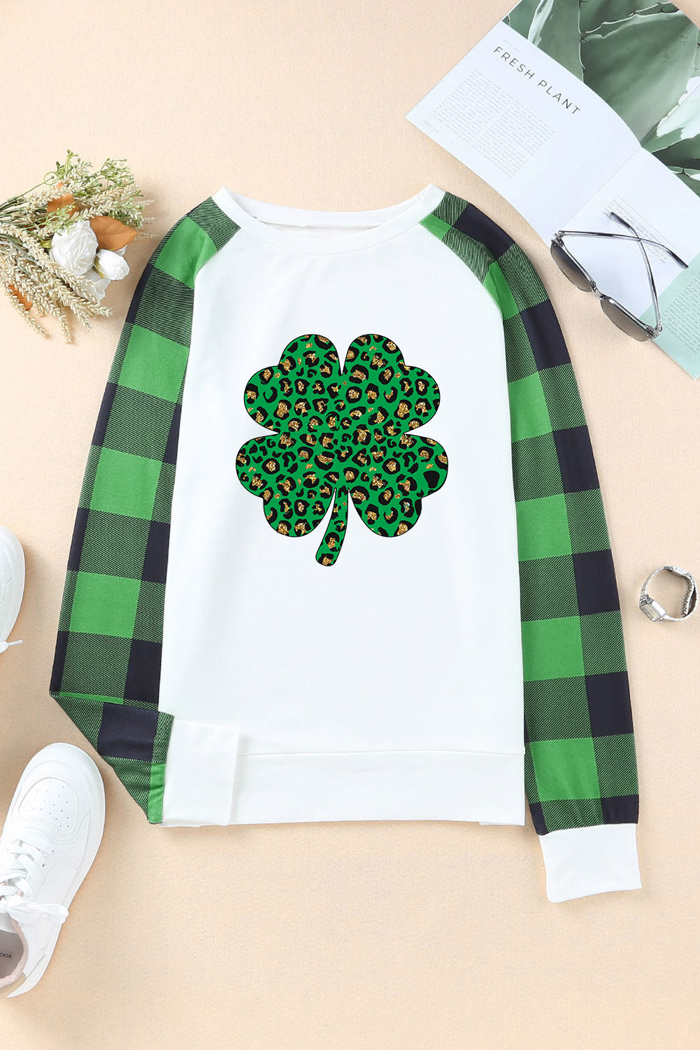 Lucky Clover Round Neck Long Sleeve T-Shirt