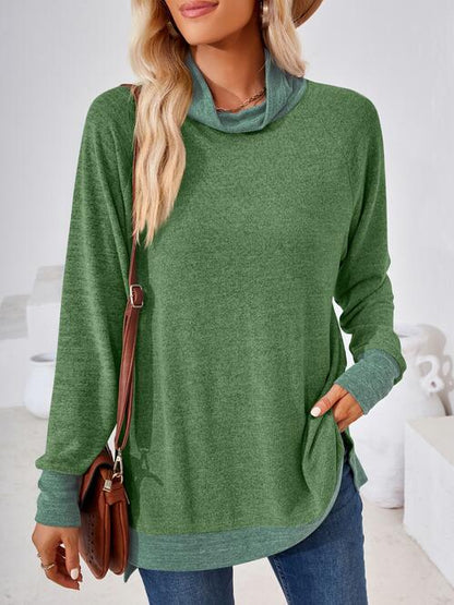 Contrast Mock Neck Long Sleeve T-Shirt