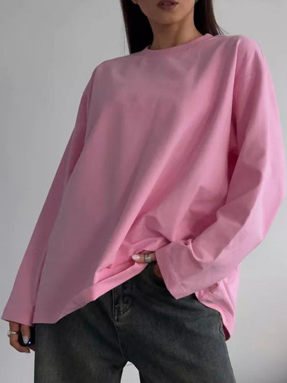 Round Neck Dropped Shoulder Long Sleeve T-Shirt