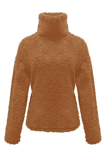 Fuzzy Turtleneck Long Sleeve Sweatshirt