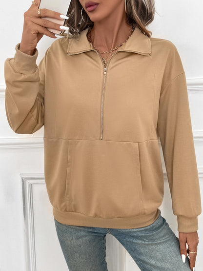 Half Zip Kangaroo Pocket Long Sleeve Sweatshirt