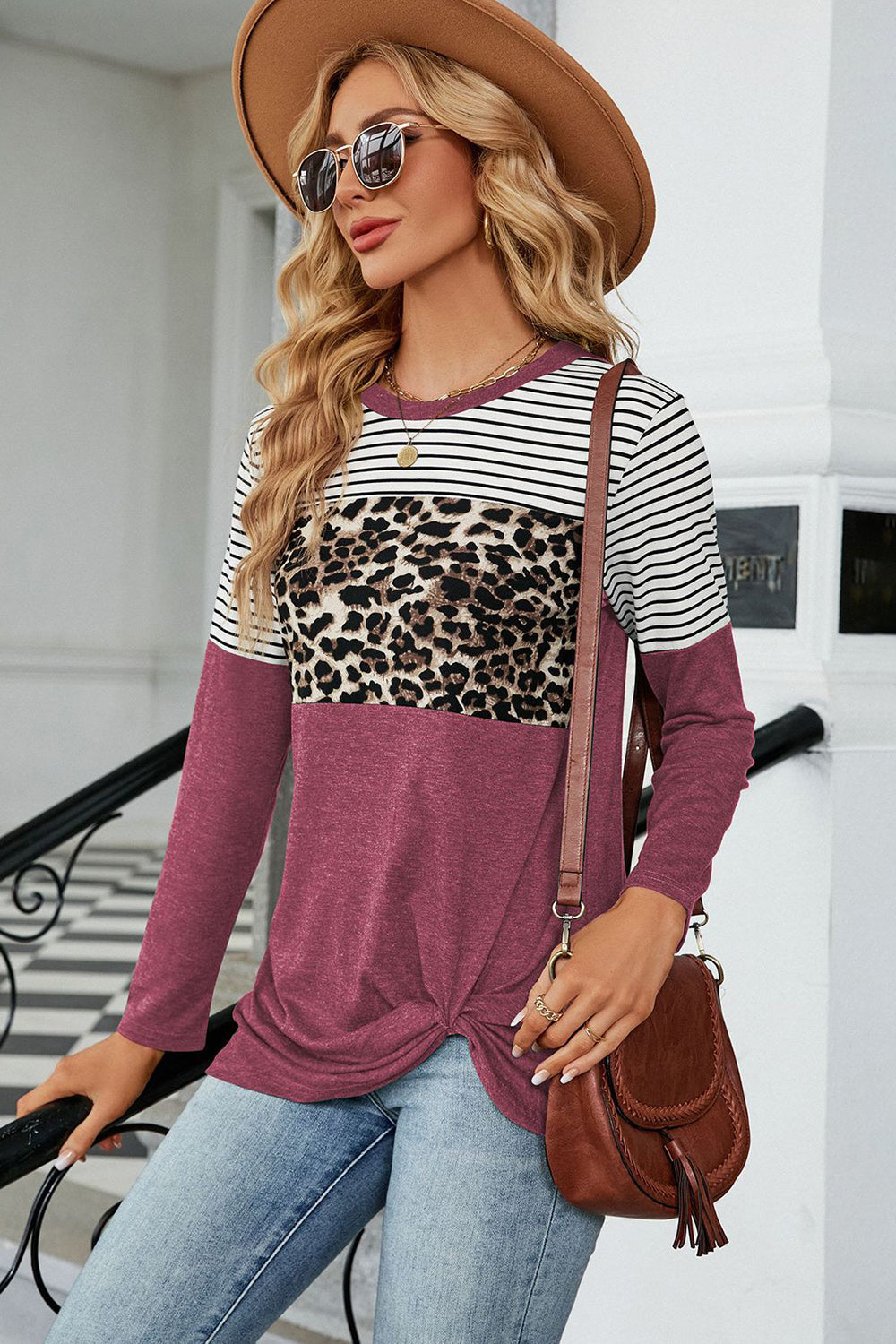 Leopard Striped Round Neck T-Shirt