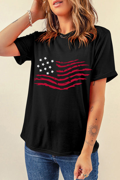 US Flag Round Neck Short Sleeve T-Shirt