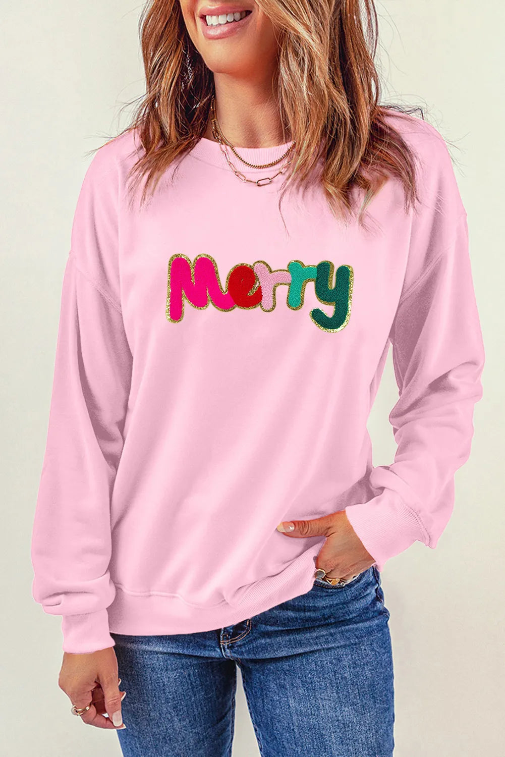 MERRY Round Neck Long Sleeve Sweatshirt