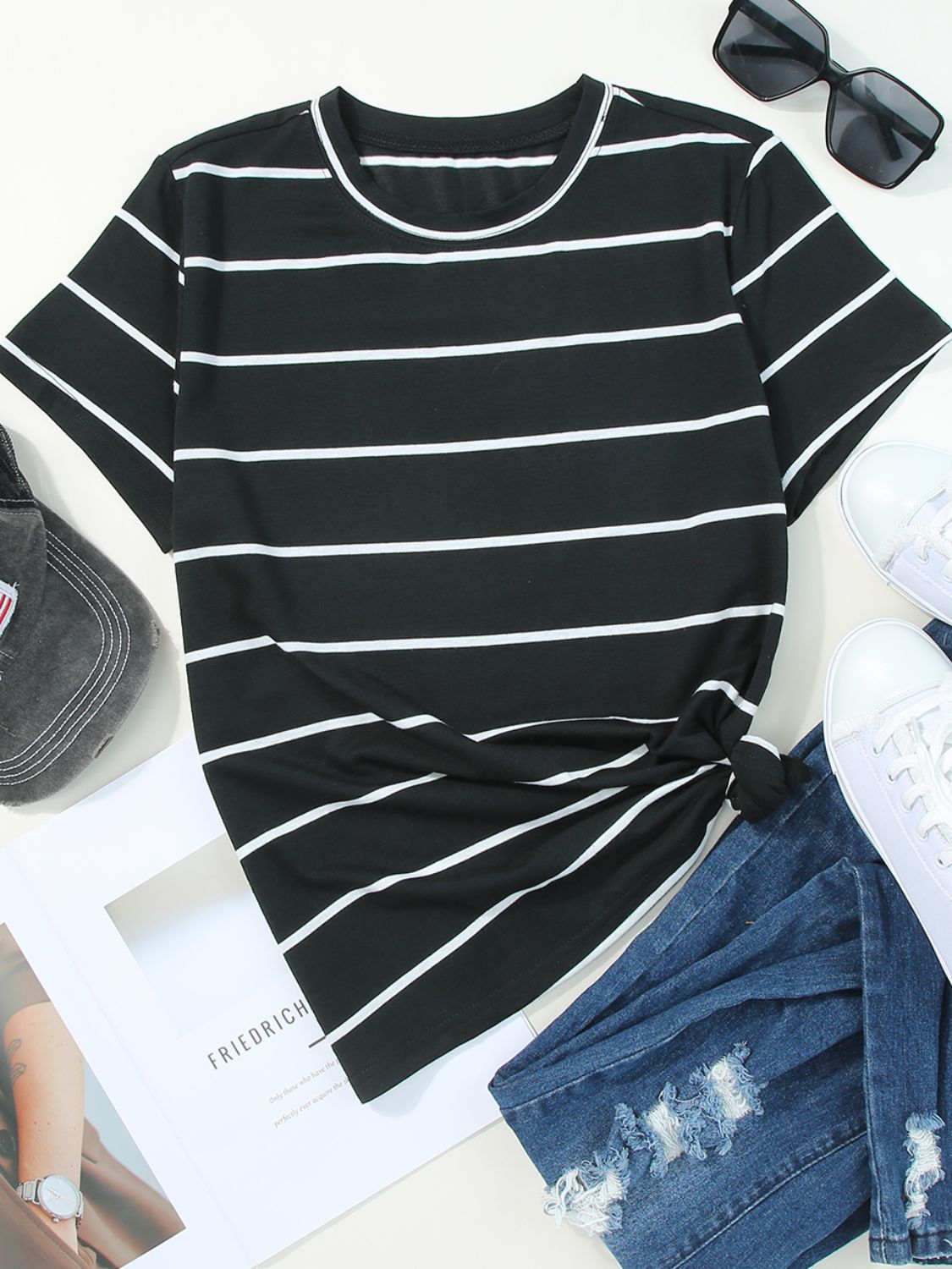 Striped Round Neck Short Sleeve T-Shirt