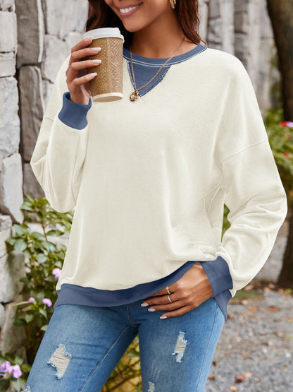 Lovelet Contrast Round Neck Long Sleeve Sweatshirt