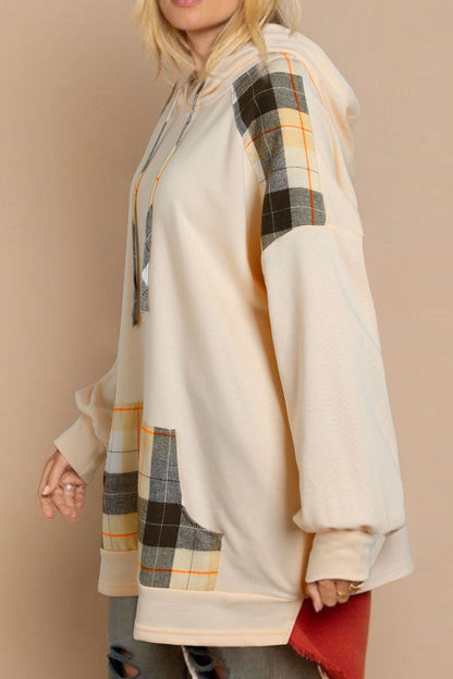 Drawstring Plaid Long Sleeve Hoodie