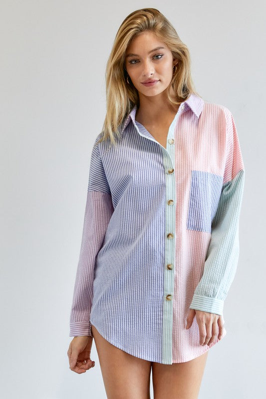 Multi Color Stripe Button Down Shirt