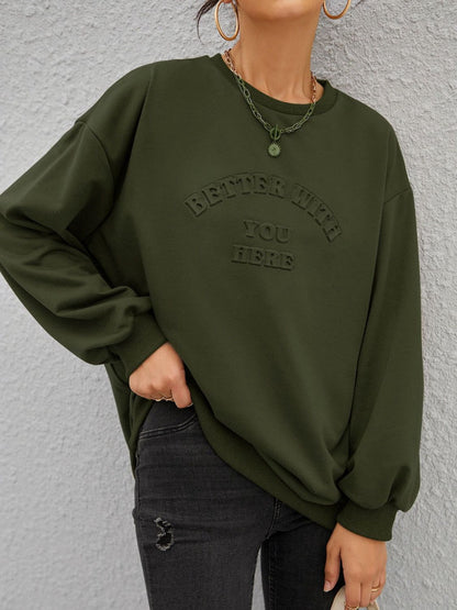 Stereoscopic Letter Round Neck Long Sleeve Sweatshirt