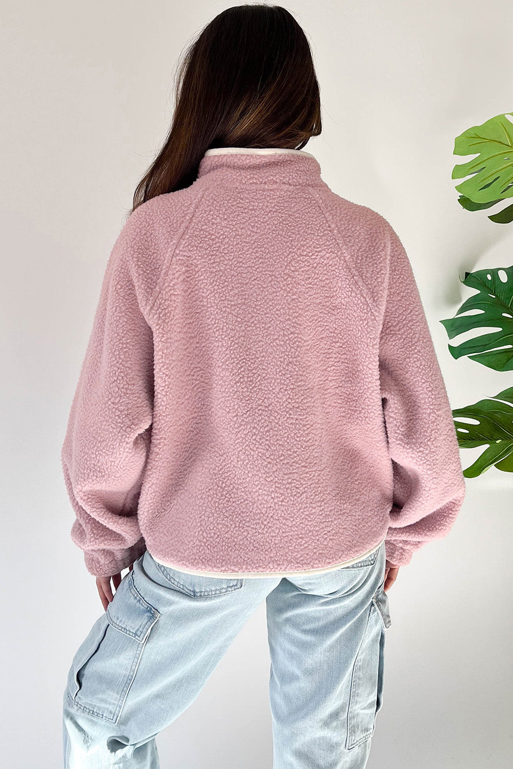 Half Snap Long Sleeve Sweatshirt with Side Slit Pockets